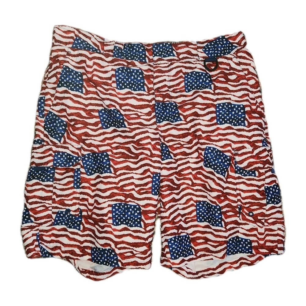 Cabela's Mens L Red Blue American‎ Flag Patriotic Cargo Board Short Swim Trunk L